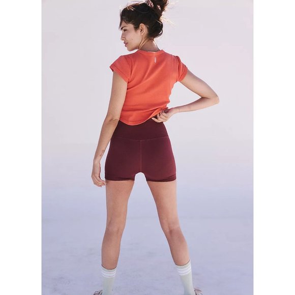 NWOT Free People Movement High Rise Good Karma Shorts in Maroon - Picture 2 of 7